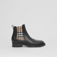 Vintage Check Detail Leather Chelsea Boots Black | Burberry® Official