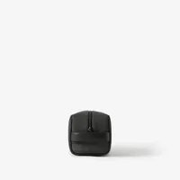 Check and Leather Travel Pouch in Charcoal - Men, Canvas | Burberry® Official
