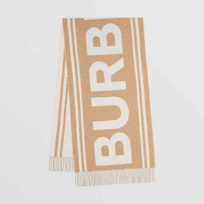 Logo Cashmere Silk Jacquard Oversized Scarf in Archive Beige | Burberry® Official