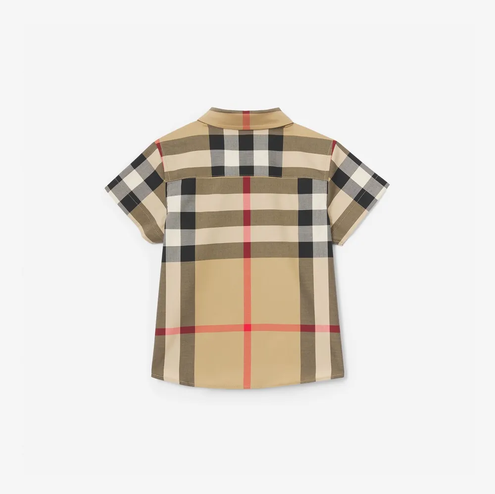Short-sleeve Check Stretch Cotton Shirt in Archive beige | Burberry® Official