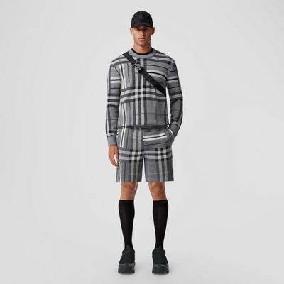 Check and Stripe Wool Jacquard Sweater Flint Melange - Men | Burberry® Official