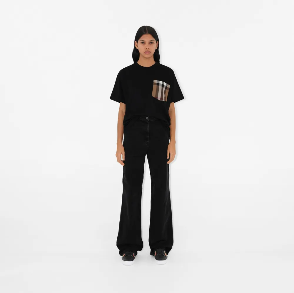 Check Pocket Cotton T-shirt in Black - Women | Burberry® Official