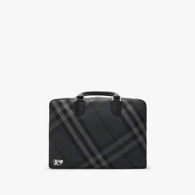 Grid Check Briefcase in Charcoal - Men, Nylon | Burberry® Official