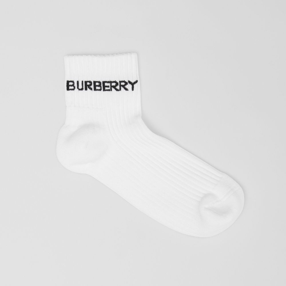 Logo Intarsia Cotton Blend Ankle Socks White | Burberry® Official