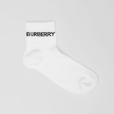 Logo Intarsia Cotton Blend Ankle Socks White | Burberry® Official