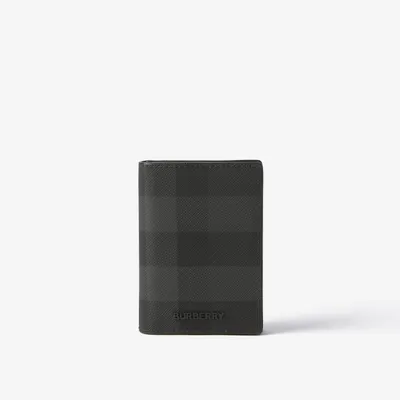 Check and Leather Card Case in Charcoal - Men | Burberry® Official