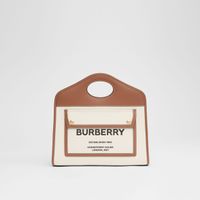 Two-tone Canvas and Leather Small Pocket Tote in Natural/malt Brown - Women | Burberry® Official