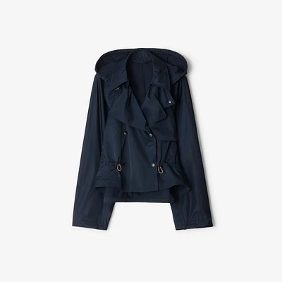 Satin Hooded Trench Jacket in Navy - Women, Nylon | Burberry® Official