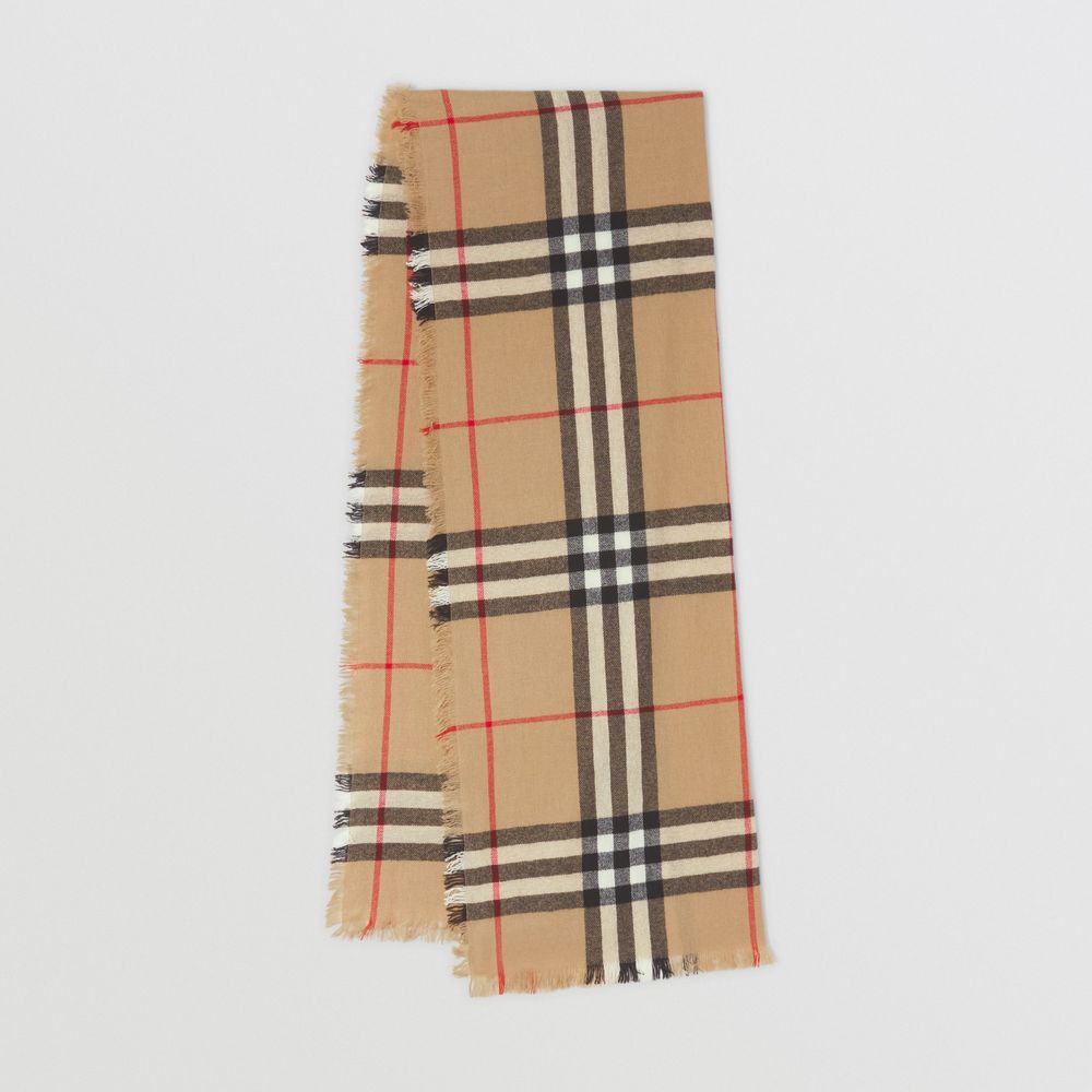Check Cashmere Scarf in Archive Beige | Burberry® Official