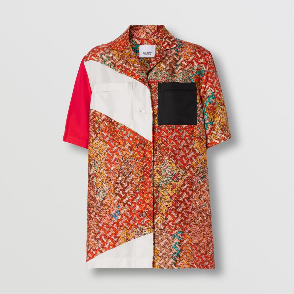 Monogram Map Print Silk Pyjama Shirt Bright Orange - Women | Burberry® Official