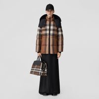 Detachable Hood Check Puffer Jacket Dark Birch Brown - Women | Burberry® Official