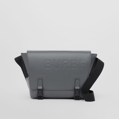 Horseferry Embossed Leather Small Messenger Bag in Dark Ash Grey - Men | Burberry® Official