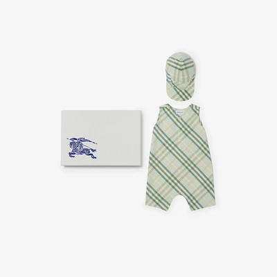 Check Cotton Two-piece Baby Gift Set in Breeze - Children | Burberry® Official