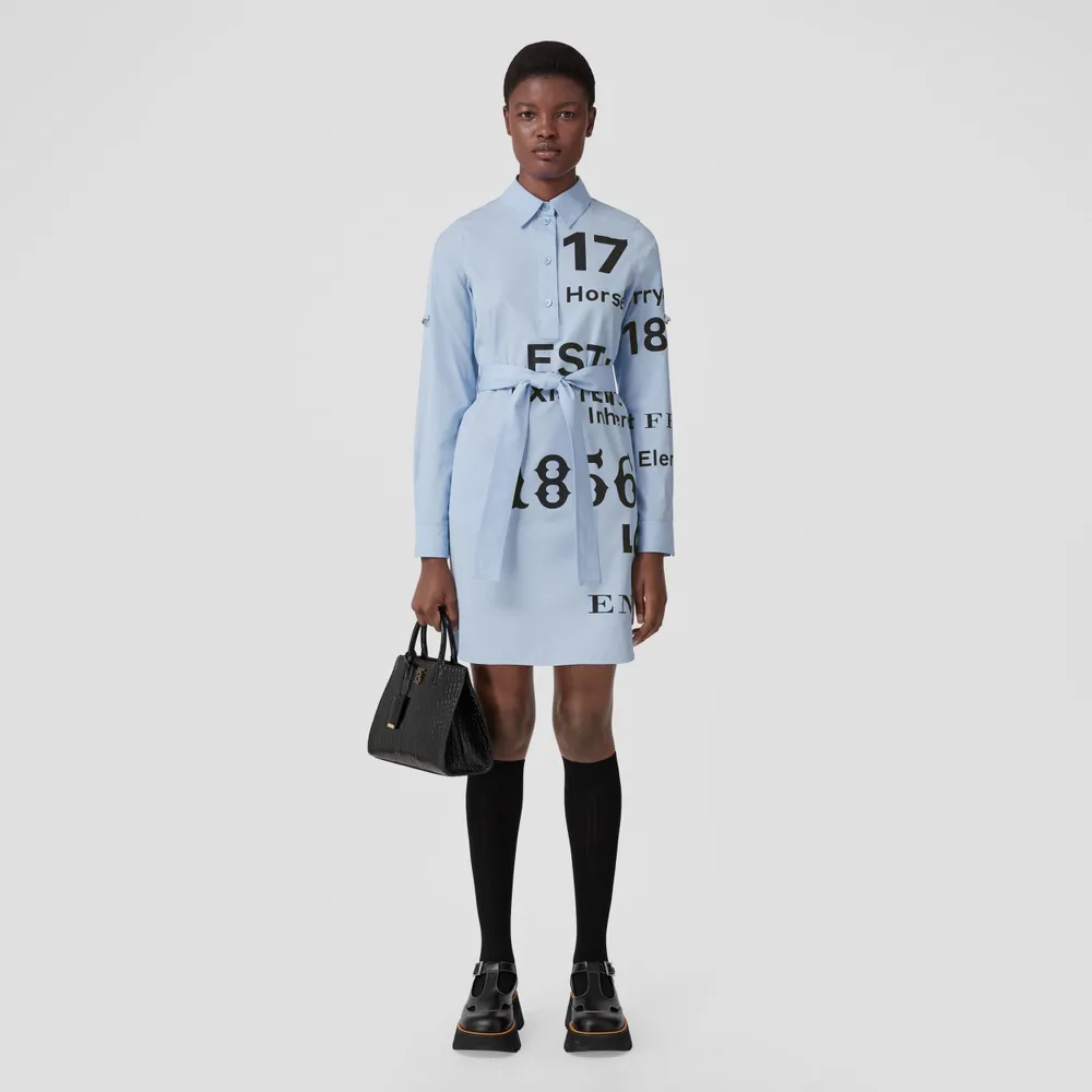 Burberry + Horseferry Print Cotton Tie-waist Shirt Dress Sky Blue - Women |  Burberry® Official | Yorkdale Mall