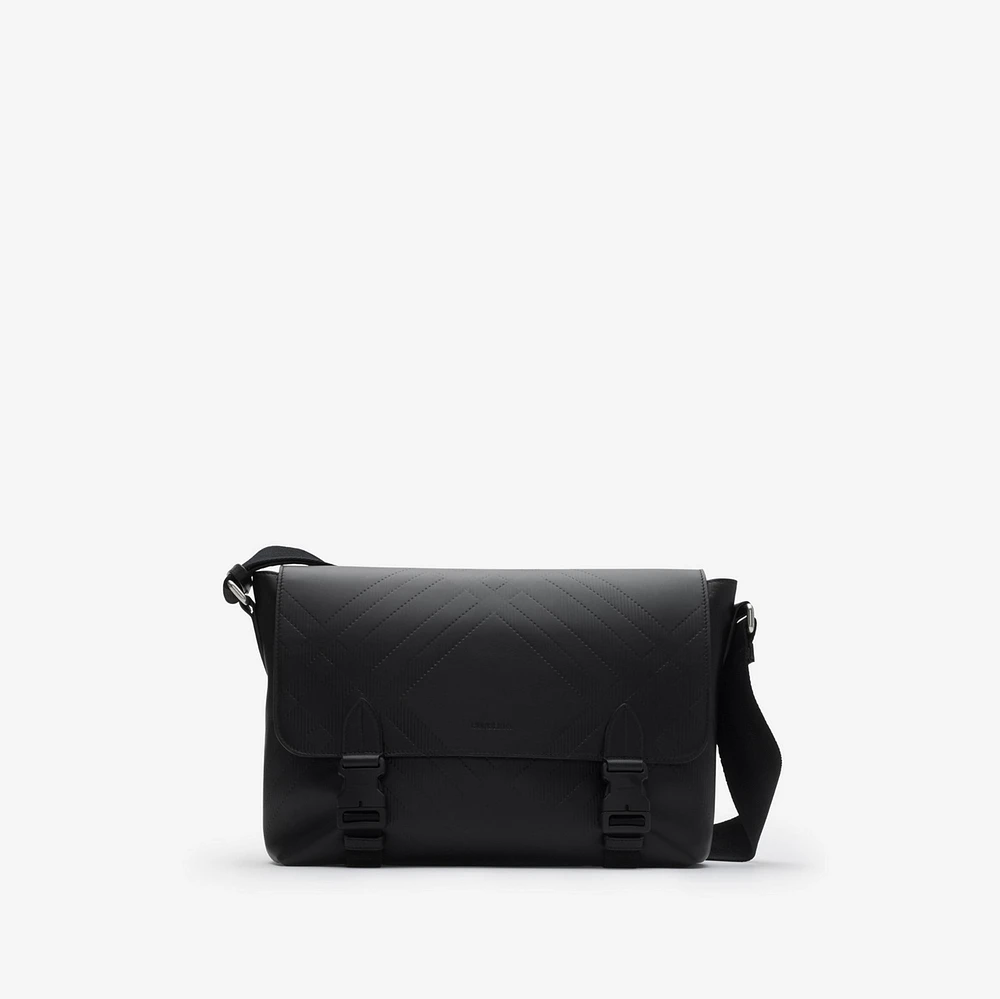 Embossed Check Buckled Messenger Bag in Black - Men, Leather | Burberry® Official