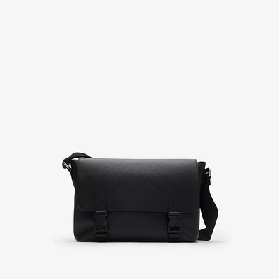 Embossed Check Buckled Messenger Bag​ in Black - Men, Leather | Burberry® Official