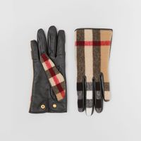 Exaggerated Check Wool and Leather Gloves Archive Beige - Women | Burberry® Official