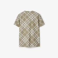 Check Stretch Cotton Blend T-shirt in Dark hunter/white - Men | Burberry® Official