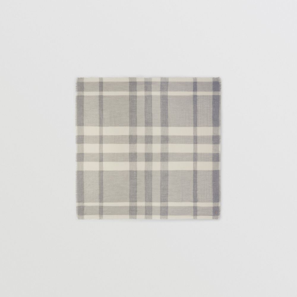 Check Cashmere Large Square Scarf in Pale Grey | Burberry® Official