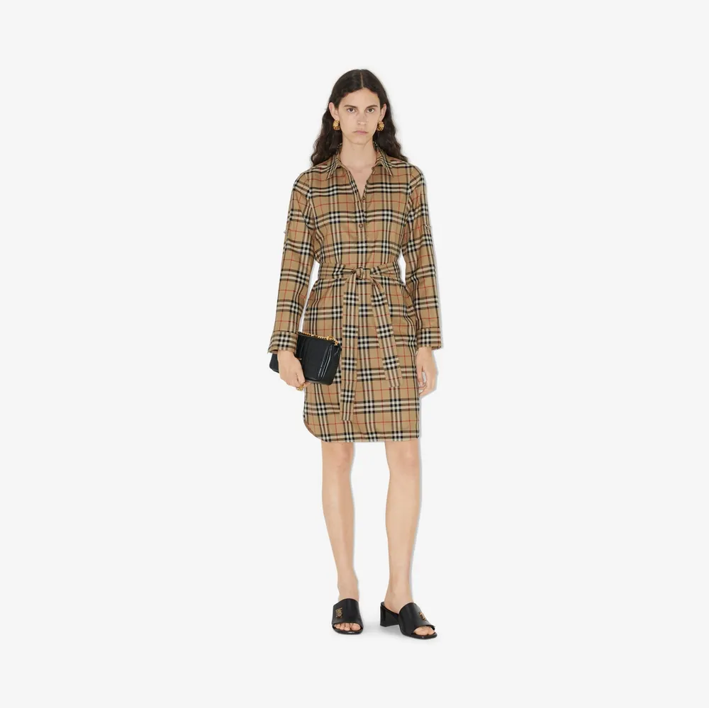 Check Cotton Shirt Dress in Archive beige - Women | Burberry® Official