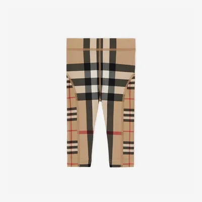 Contrast Check Stretch Jersey Leggings in Archive Beige - Children | Burberry® Official