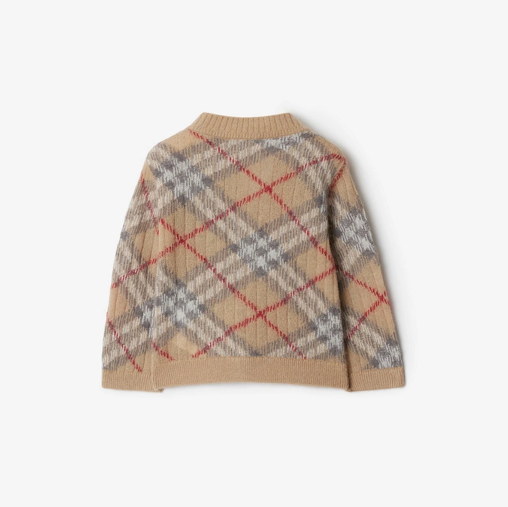 Check Alpaca Wool Silk Blend Cardigan in Pale stone - Children | Burberry® Official