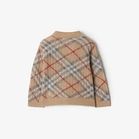 Check Alpaca Wool Silk Blend Cardigan in Pale stone - Children | Burberry® Official