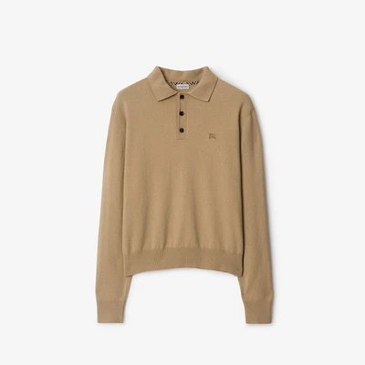 Long-sleeve Cashmere Blend Polo Shirt in Flax beige - Men | Burberry® Official