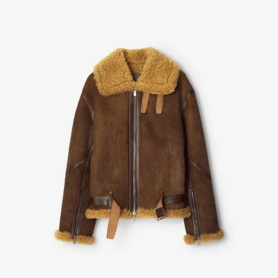 Shearling Aviator Jacket in Moss - Men, Leather | Burberry® Official