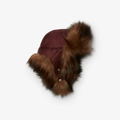 Nylon and Faux Fur Trapper Hat in Plum | Burberry® Official
