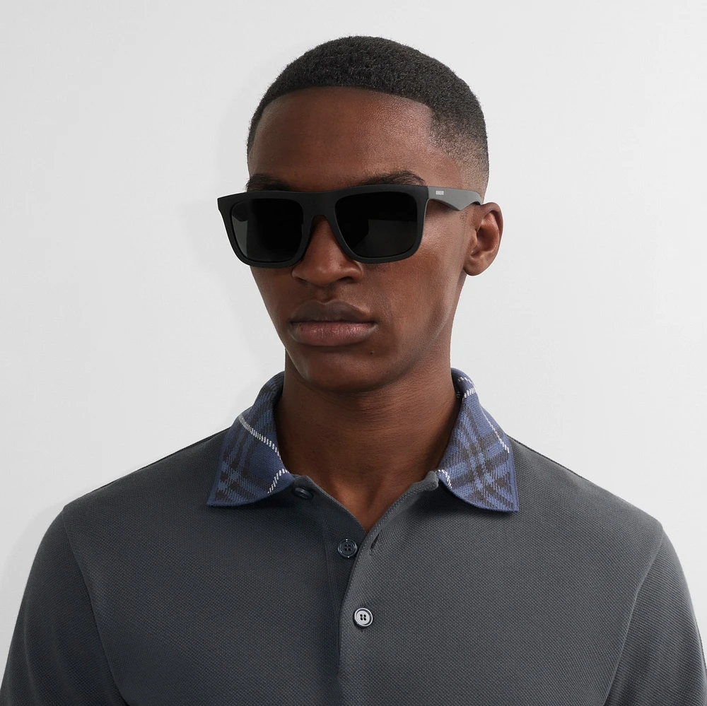 Embossed Check Square Sunglasses in Black - Men | Burberry® Official