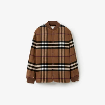 Check Wool Blend Bomber Jacket in Dark birch brown - Men | Burberry® Official