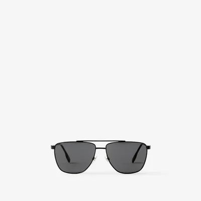 Stripe Detail Pilot Sunglasses in Black - Men | Burberry® Official