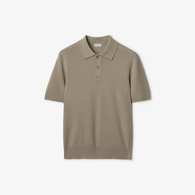 B Crest Wool Polo Shirt in Quill - Men | Burberry® Official