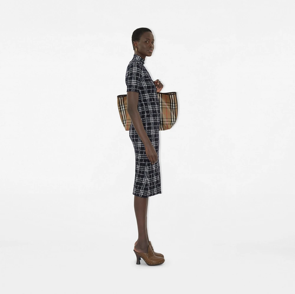 Check Wool Blend Dress in Ink/chalk - Women | Burberry® Official