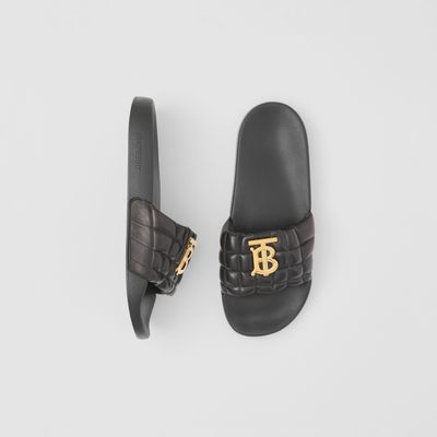 Monogram Motif Quilted Leather Slides Black - Women | Burberry® Official