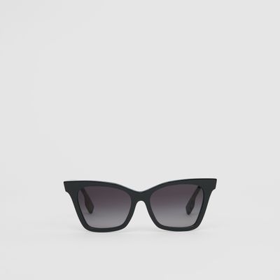 Check Detail Square Frame Sunglasses in Black/beige - Women | Burberry® Official