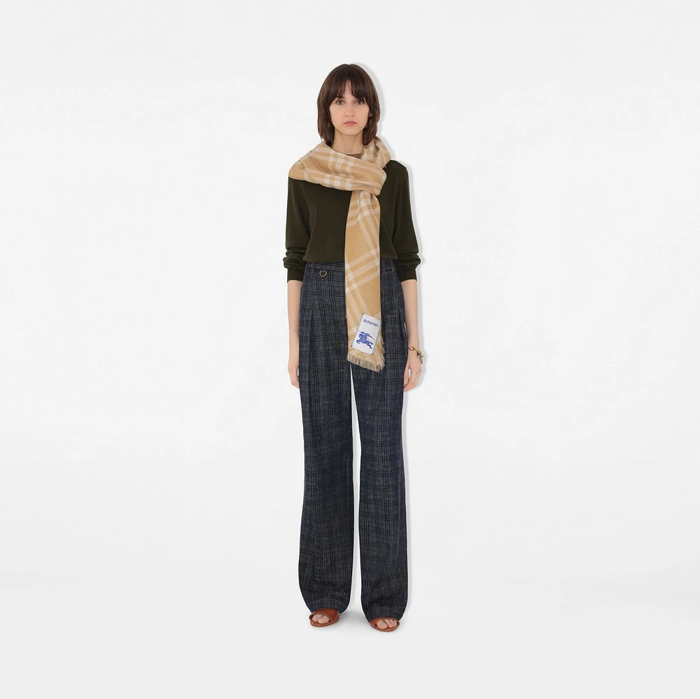 Wide Check Wool Silk Scarf in Sand/ecru | Burberry® Official