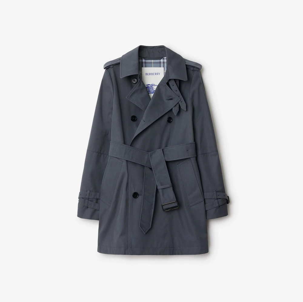 Short Cotton Blend Trench Coat in Magnet - Women, Tropical Gabardine | Burberry® Official