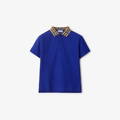 Check Collar Cotton Polo Shirt in Knight | Burberry® Official