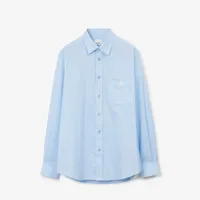 Monogram Motif Stretch Cotton Blend Shirt in Pale Blue - Men