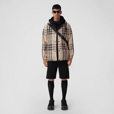 Reversible Check Cotton Blend Hooded Jacket Biscuit - Men | Burberry® Official