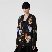 Animal Intarsia Wool Cashmere Cardigan Black - Women | Burberry® Official