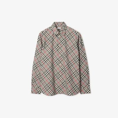 Check Cotton Shirt in Mauve grey - Men | Burberry® Official