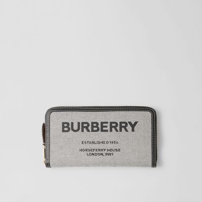 Horseferry Print Canvas and Leather Ziparound Wallet in Black/tan - Women | Burberry® Official