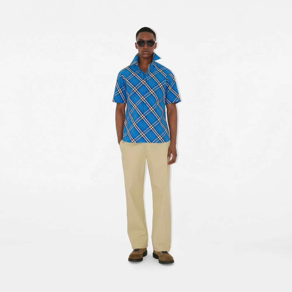 Regular Fit Check Cotton Shirt in Hyacinth - Men | Burberry® Official