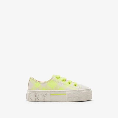 Check Cotton Sneakers in Vivid lime - Children | Burberry® Official