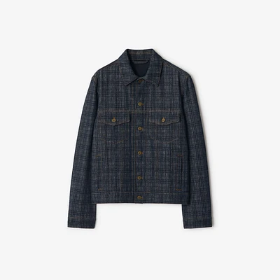 Check Denim Jacket in Indigo - Men | Burberry® Official