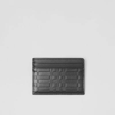 Embossed Check Leather Card Case in Black - Men | Burberry® Official