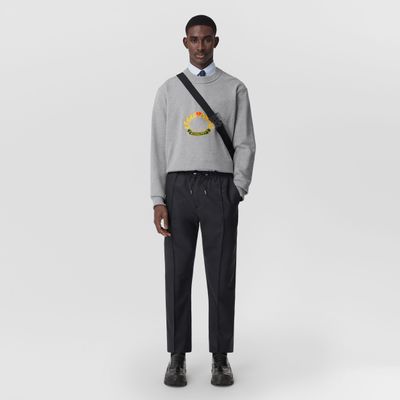 Monogram Motif Wool Trousers Dark Charcoal Melange - Men | Burberry® Official